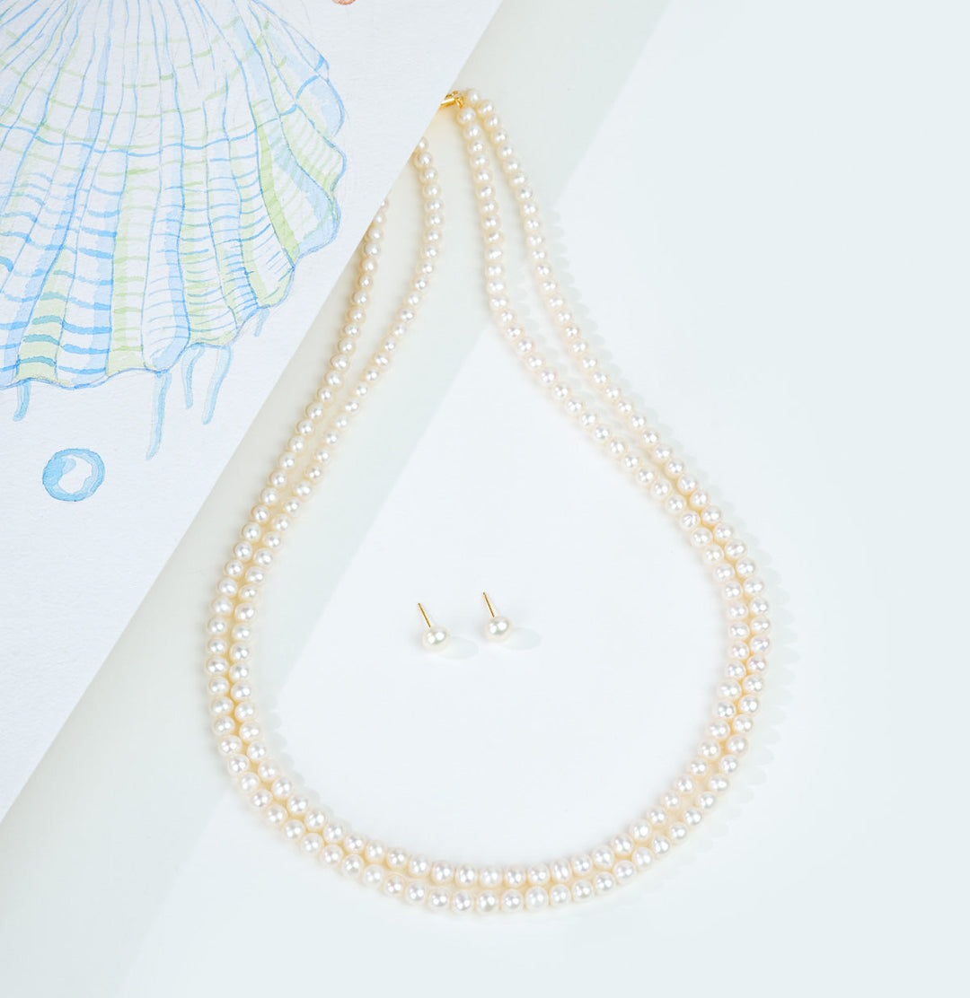 24 Inches Exceptional White Pearl Necklace Set