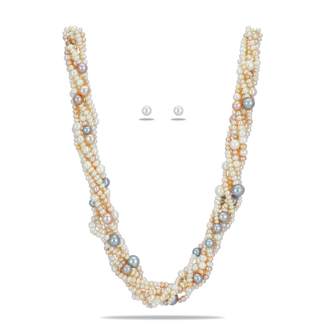Multistrands strands Graceful Freshwater Multicolor Pearl Necklace Set