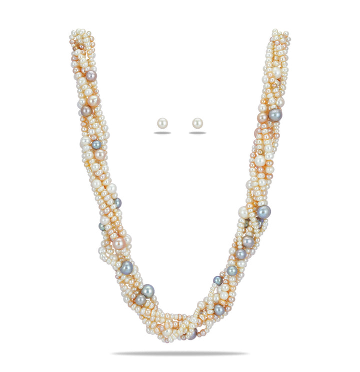 Multistrands strands Graceful Freshwater Multicolor Pearl Necklace Set