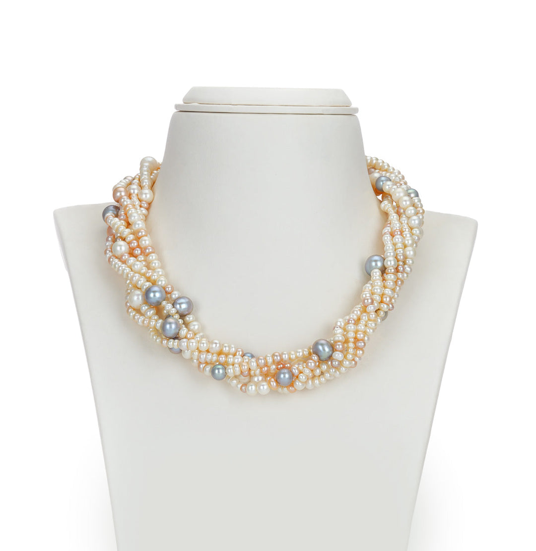 Multistrands strands Graceful Freshwater Multicolor Pearl Necklace Set