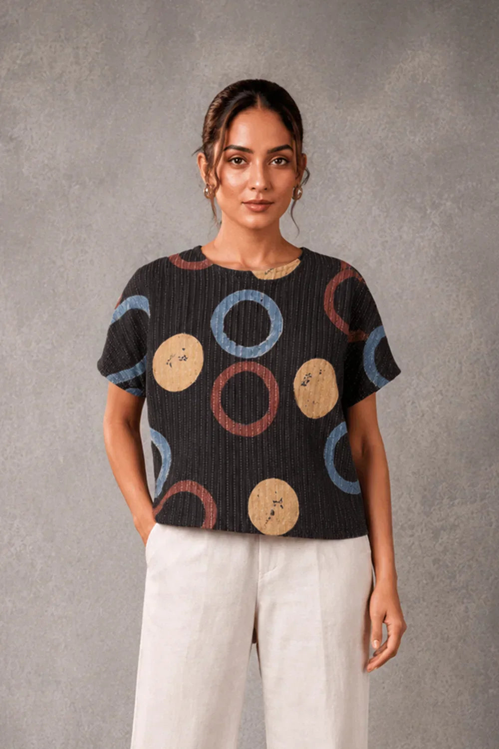 Black Ring Ajrakh Top | SHOBITAM