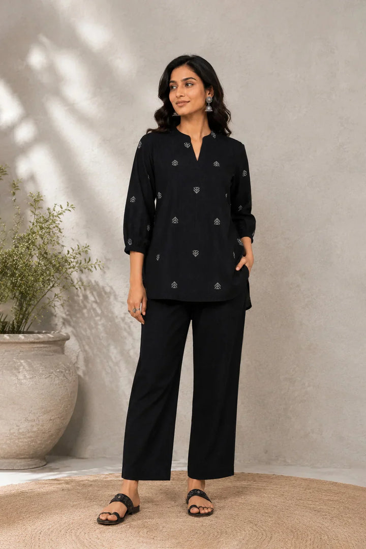 Black South Cotton Woven Co-ord Set | SHOBITAM