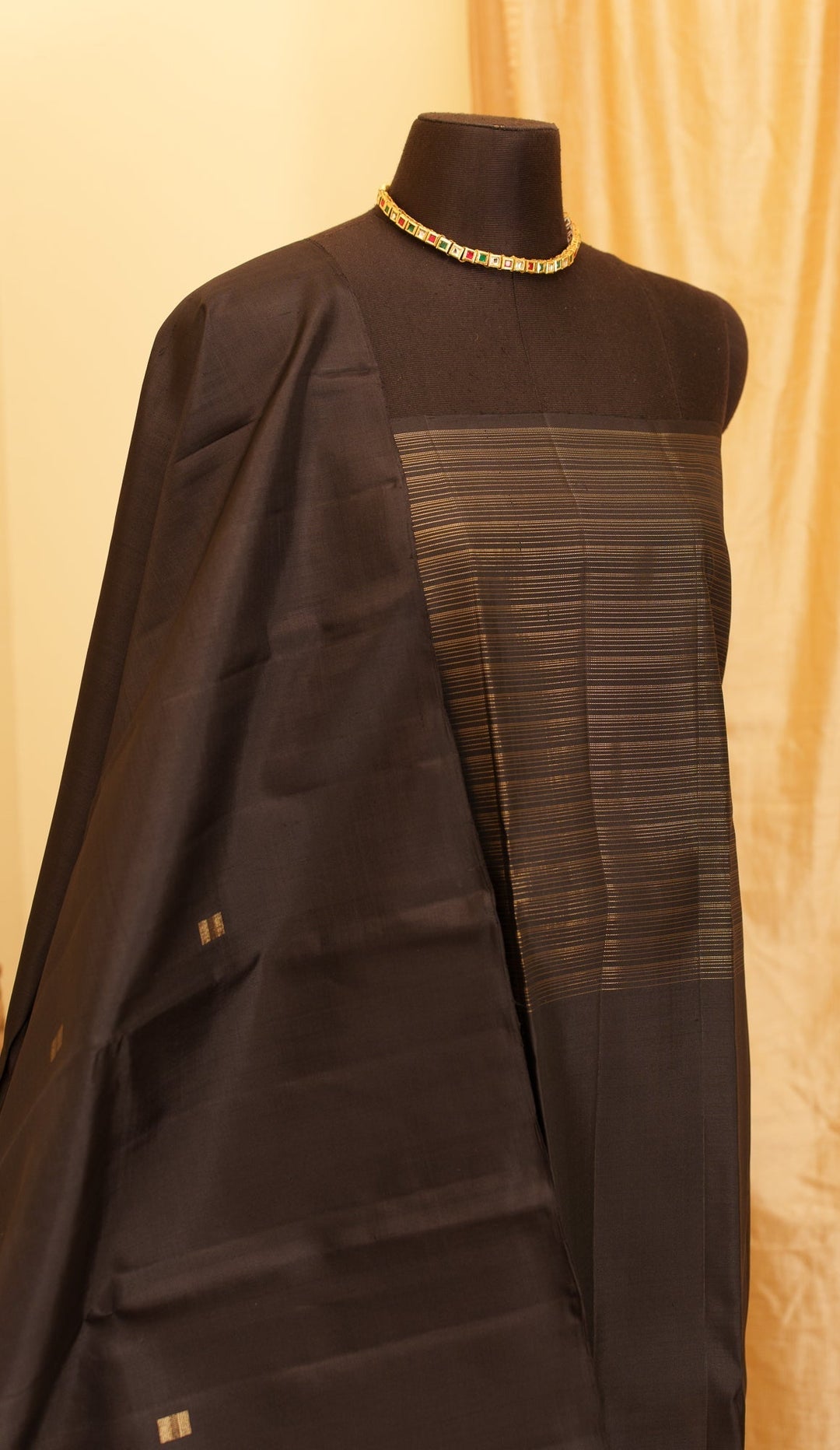 Black Vairoosi Kanjivaram Pure Zari Handloom Saree Rahasya | SILK MARK CERTIFIED | SHOBITAM
