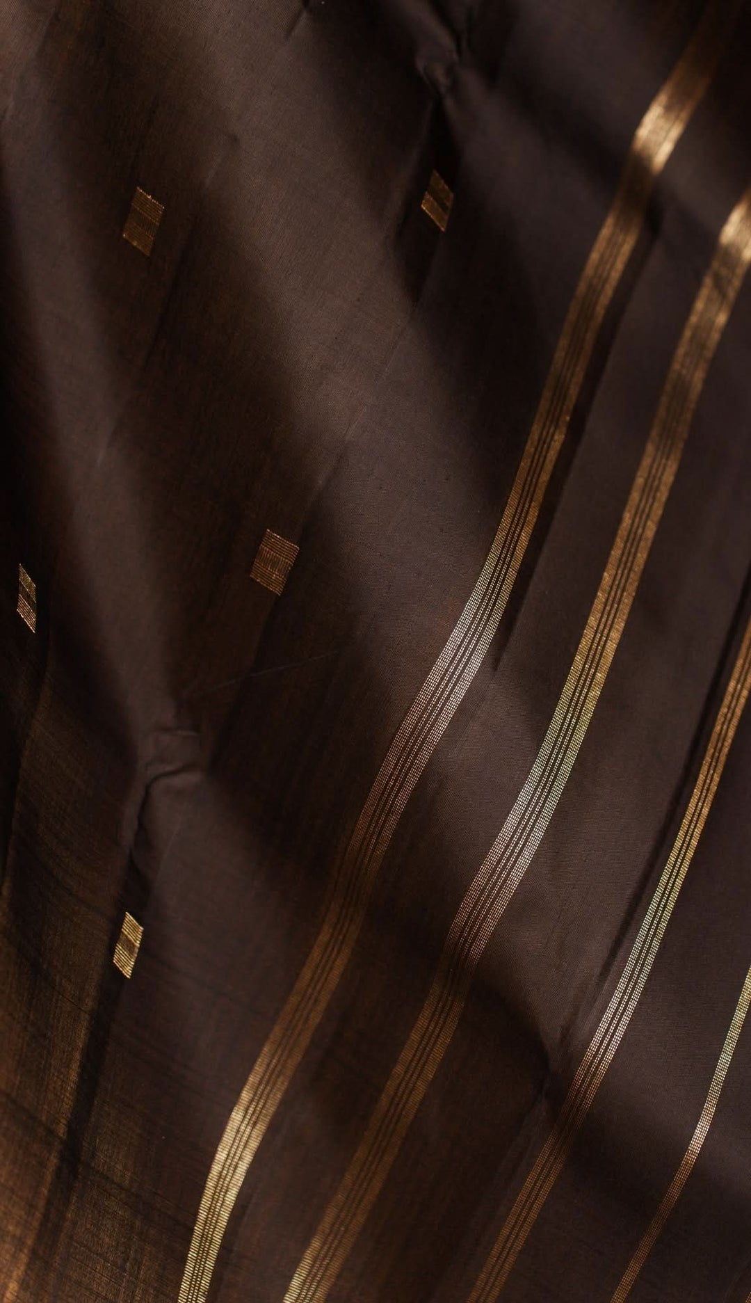 Blackish Brown Vairoosi Kanjivaram Pure Zari Handloom Saree Rahasya | SILK MARK CERTIFIED | SHOBITAM
