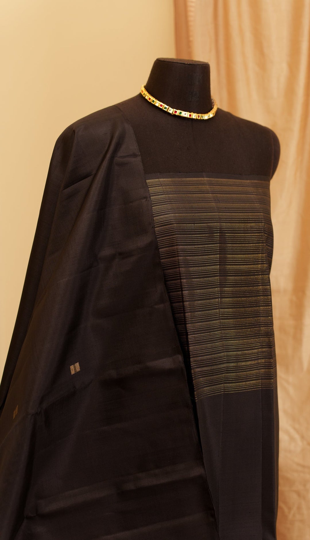 Black Vairoosi Kanjivaram Pure Zari Handloom Saree Rahasya | SILK MARK CERTIFIED | SHOBITAM