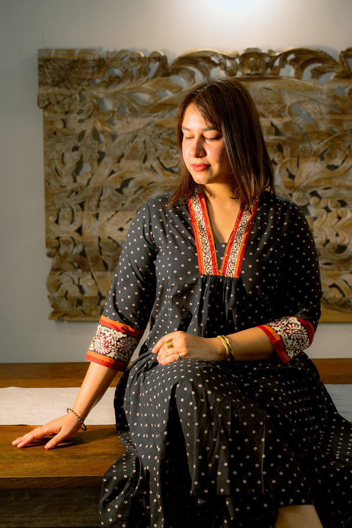 JUHI Black Polka Cotton Kurta Pant Set 2