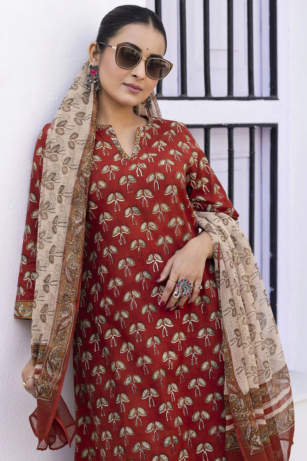 Maroon Hand Block Print Kurta Set With Dupatta | SHOBITAM