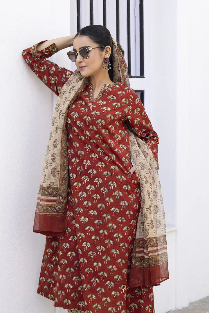 Maroon Hand Block Print Kurta Set With Dupatta | SHOBITAM