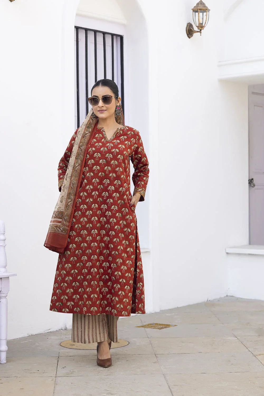 Maroon Hand Block Print Kurta Set With Dupatta | SHOBITAM