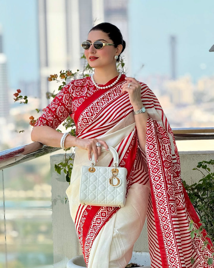 Utsav Handloom Silk Block Print Saree | SILK MARK CERTIFIED | SHOBITAM