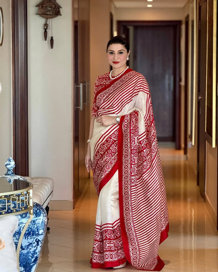 Utsav Handloom Silk Block Print Saree | SILK MARK CERTIFIED | SHOBITAM