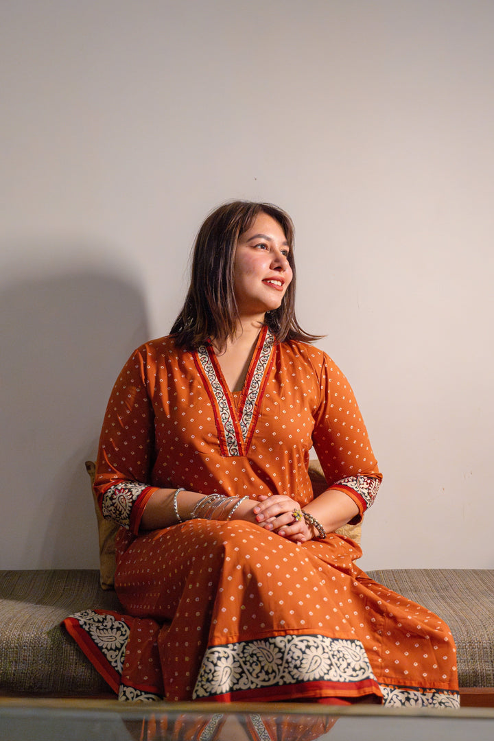 PARIJAT Rush Orange Cotton Kurta Set Of 2