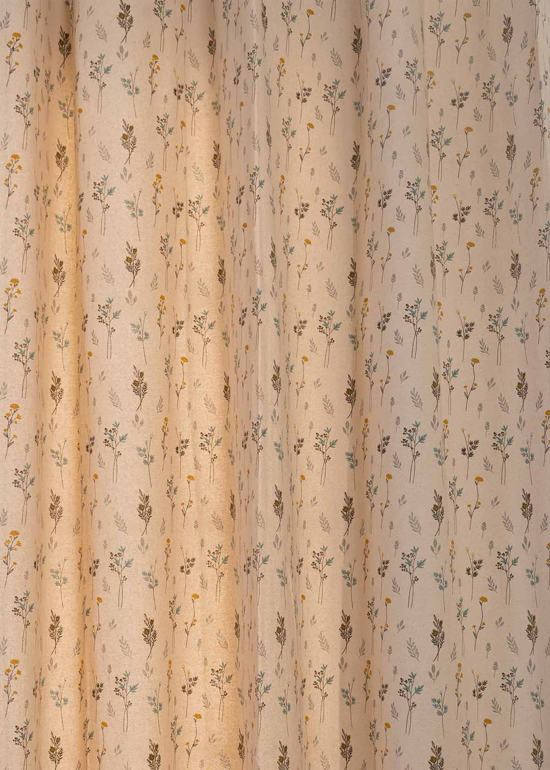 Blooming Meadows Beige 100% cotton floral curtain for living room - Light Reduction - Single Piece | SHOBITAM