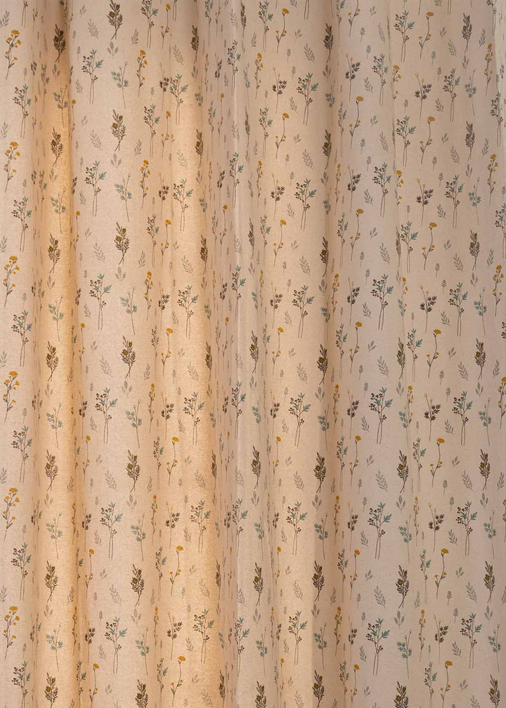 Blooming Meadows Beige 100% cotton floral curtain for living room - Light Reduction - Single Piece | SHOBITAM