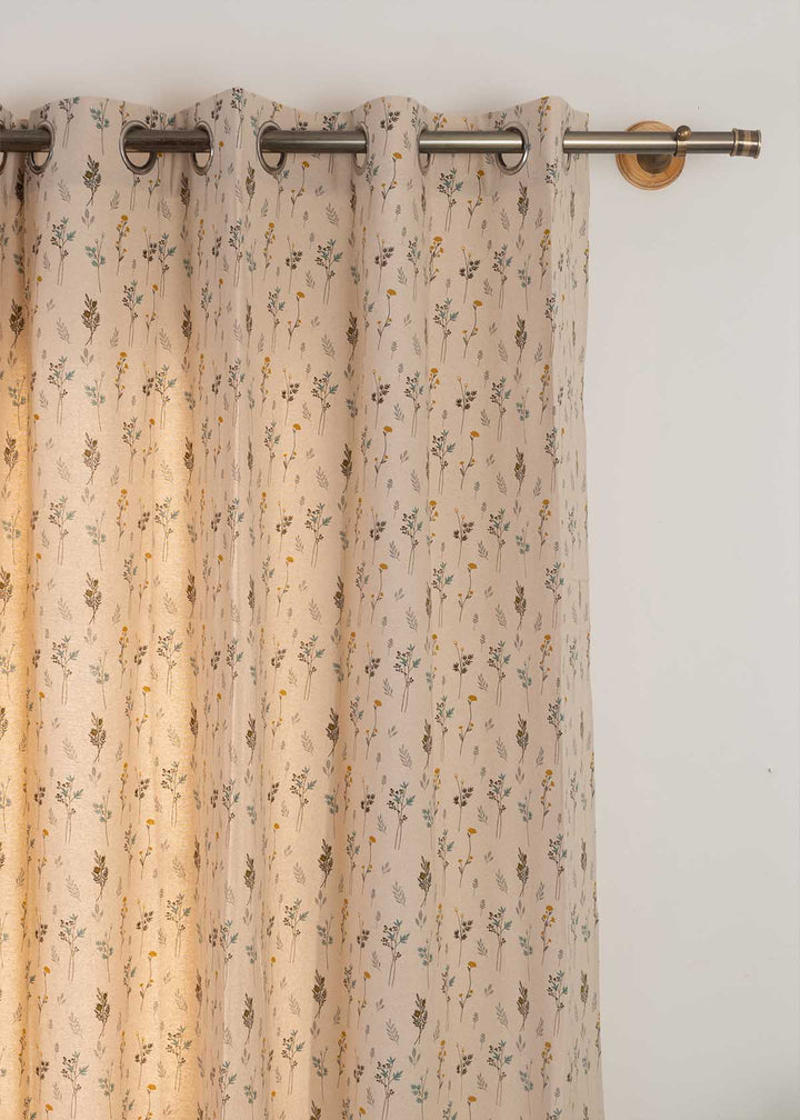 Blooming Meadows Beige 100% cotton floral curtain for living room - Light Reduction - Single Piece | SHOBITAM
