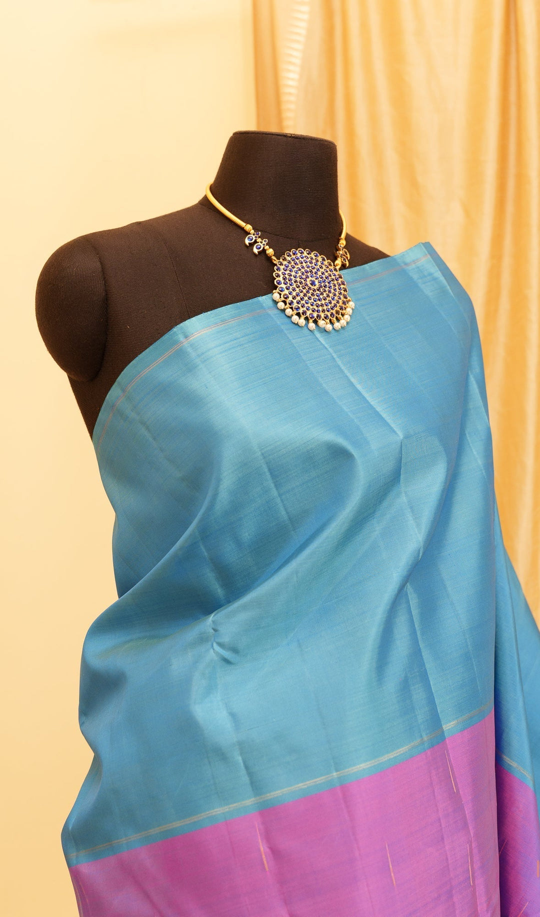Blue and Purple Kanjivaram Handloom Mubbagam Pure Zari Saree Anika | SILK MARK CERTIFIED | SHOBITAM