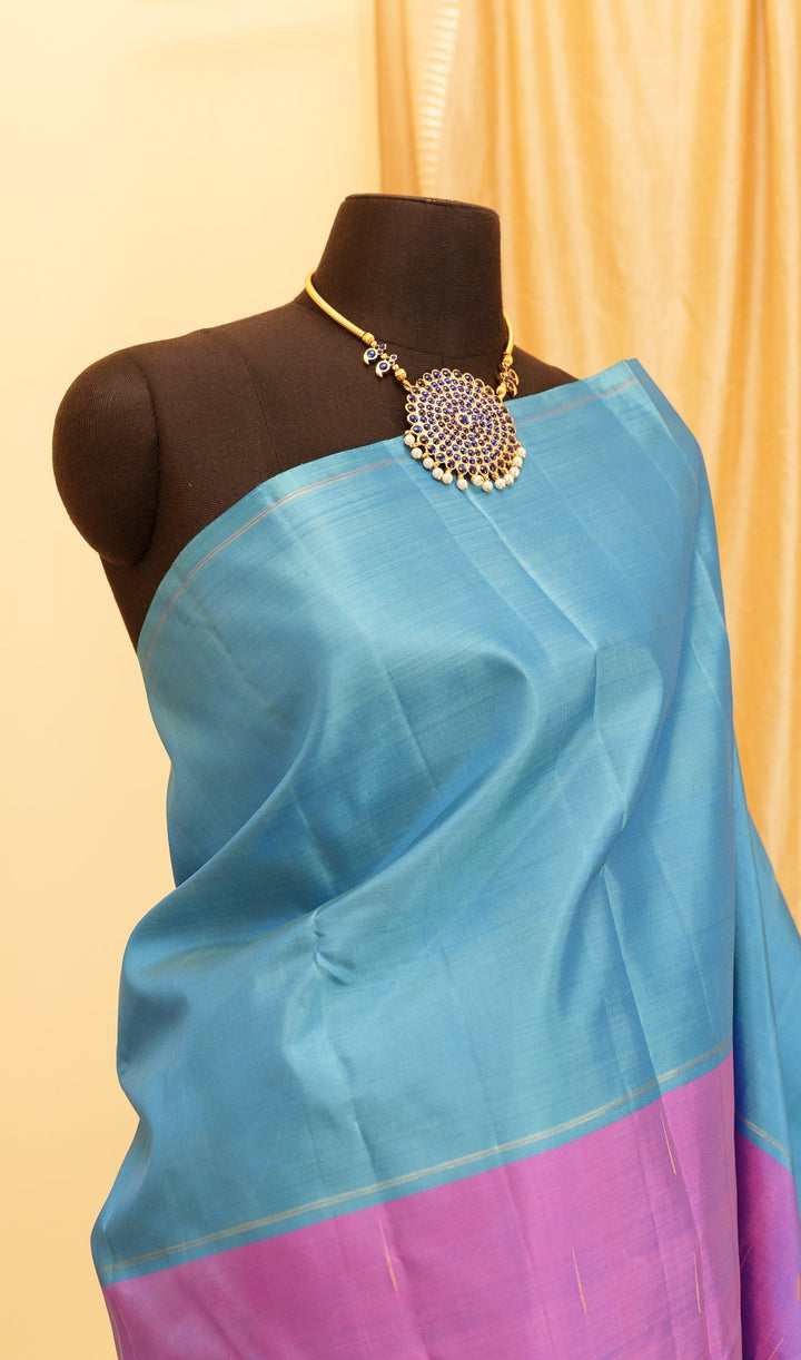 Blue and Purple Kanjivaram Handloom Mubbagam Pure Zari Saree Anika | SILK MARK CERTIFIED | SHOBITAM