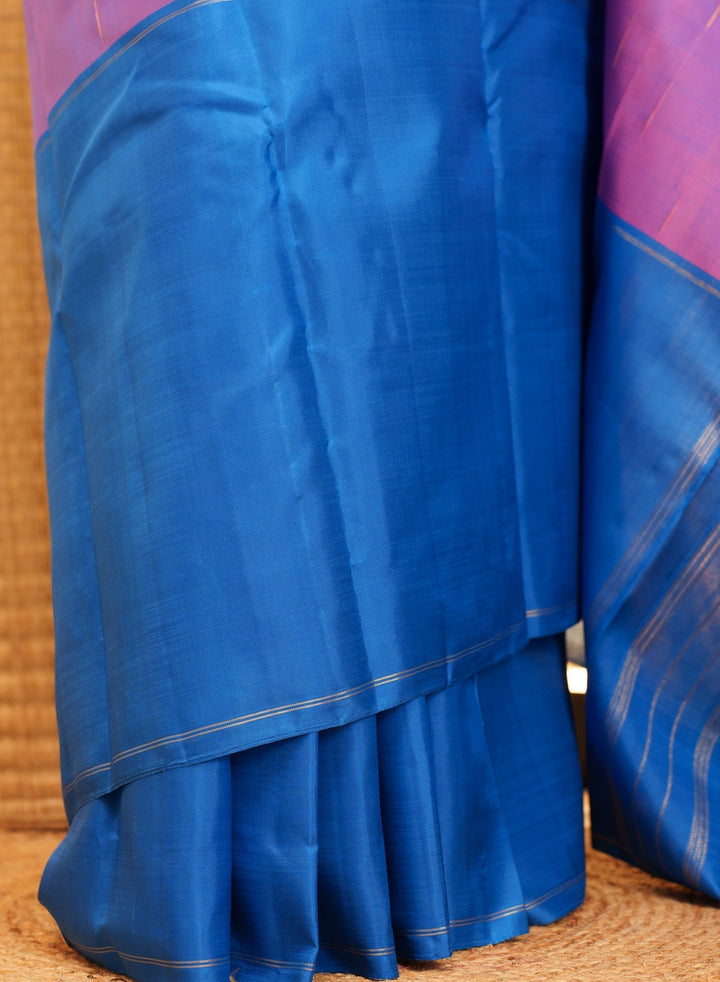 Blue and Purple Kanjivaram Handloom Mubbagam Pure Zari Saree Anika | SILK MARK CERTIFIED | SHOBITAM