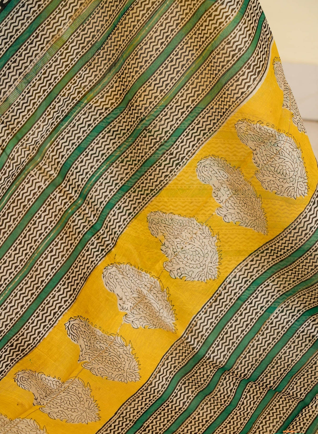 Blue Floral Handblock printed Chanderi Silk Cotton Saree Serenity | SHOBITAM