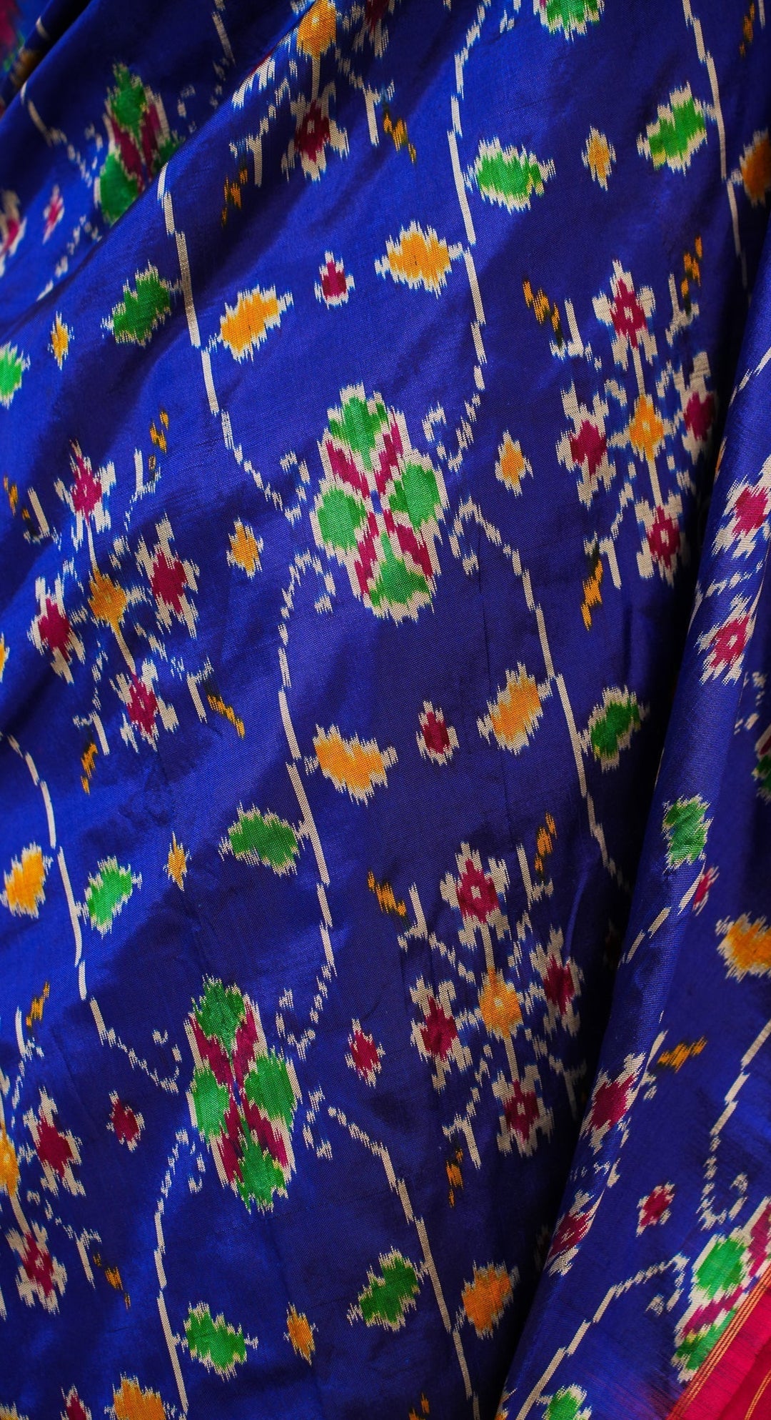 Blue With Red Pochampally Ikkat Silk Saree Minsaram | SILK MARK CERTIFIED | SHOBITAM