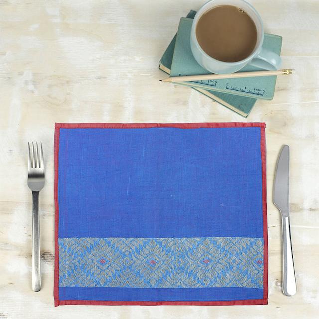 Blue Gold Axomiya Cotton Table Mats- 4 Pack | SHOBITAM