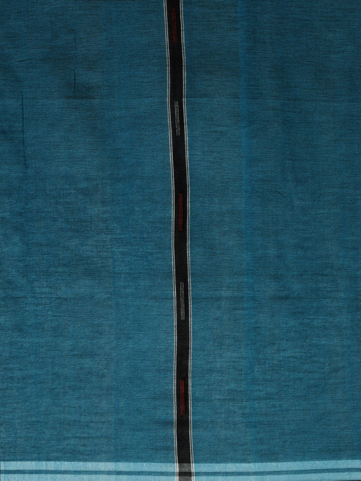 Peacock Blue Handloom Jamdani Cotton Saree with Black Pallu