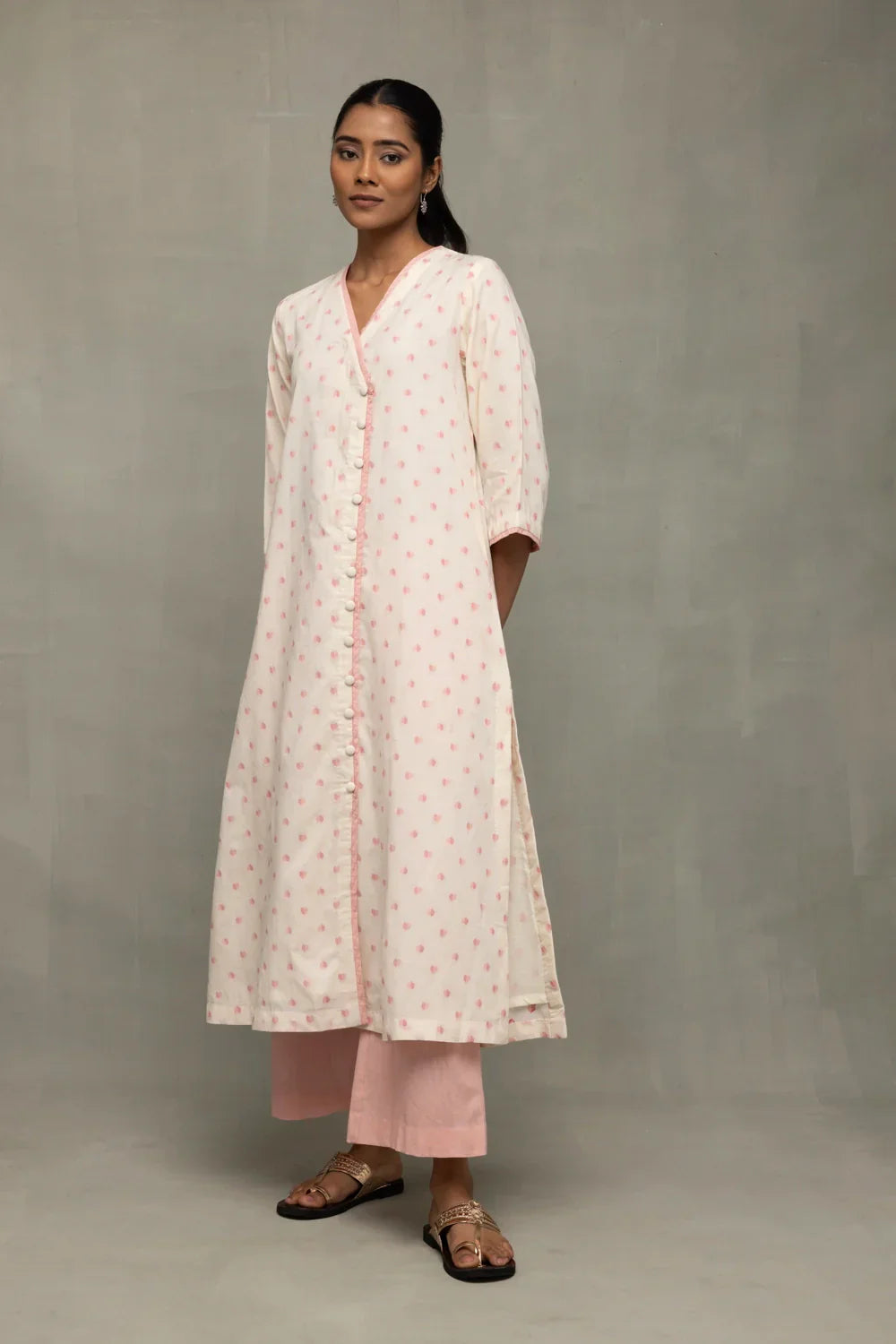 Blush Pink & White Heart Woven Co-Ord Set | SHOBITAM