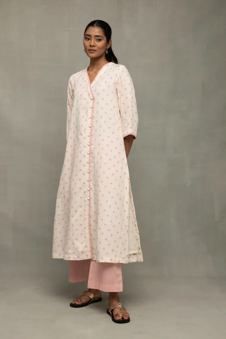 Blush Pink & White Heart Woven Co-Ord Set | SHOBITAM