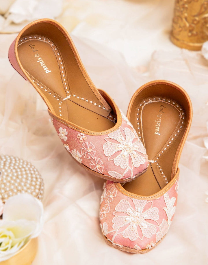 Blush Pink Jutti with embroidery and Subtle Beadwork