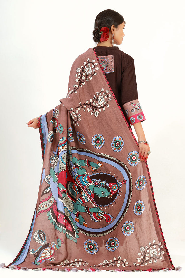 Coffee Saraswati Set + Brahmi dupatta ( set of 3 ) | SHOBITAM