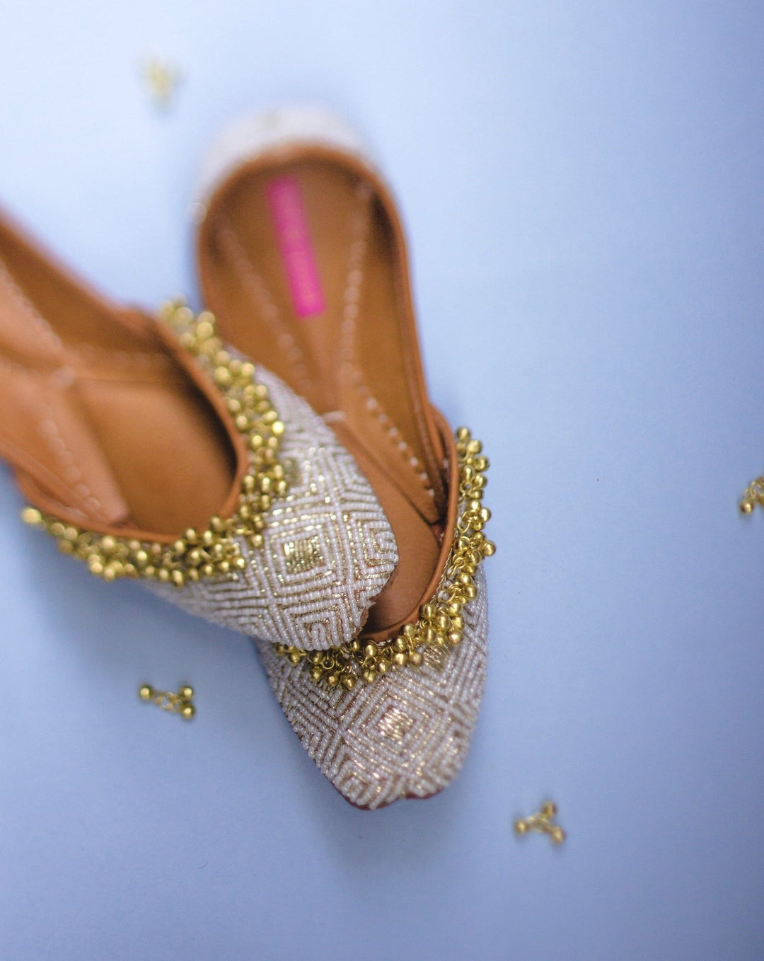 FIRST LOVE White Geometric Beaded Punjabi Juttis