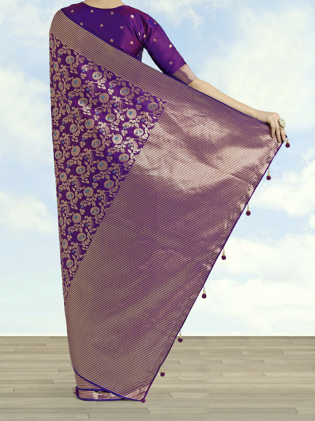 Banarasi Silk Purple Jaal Pattern Saree | SHOBITAM
