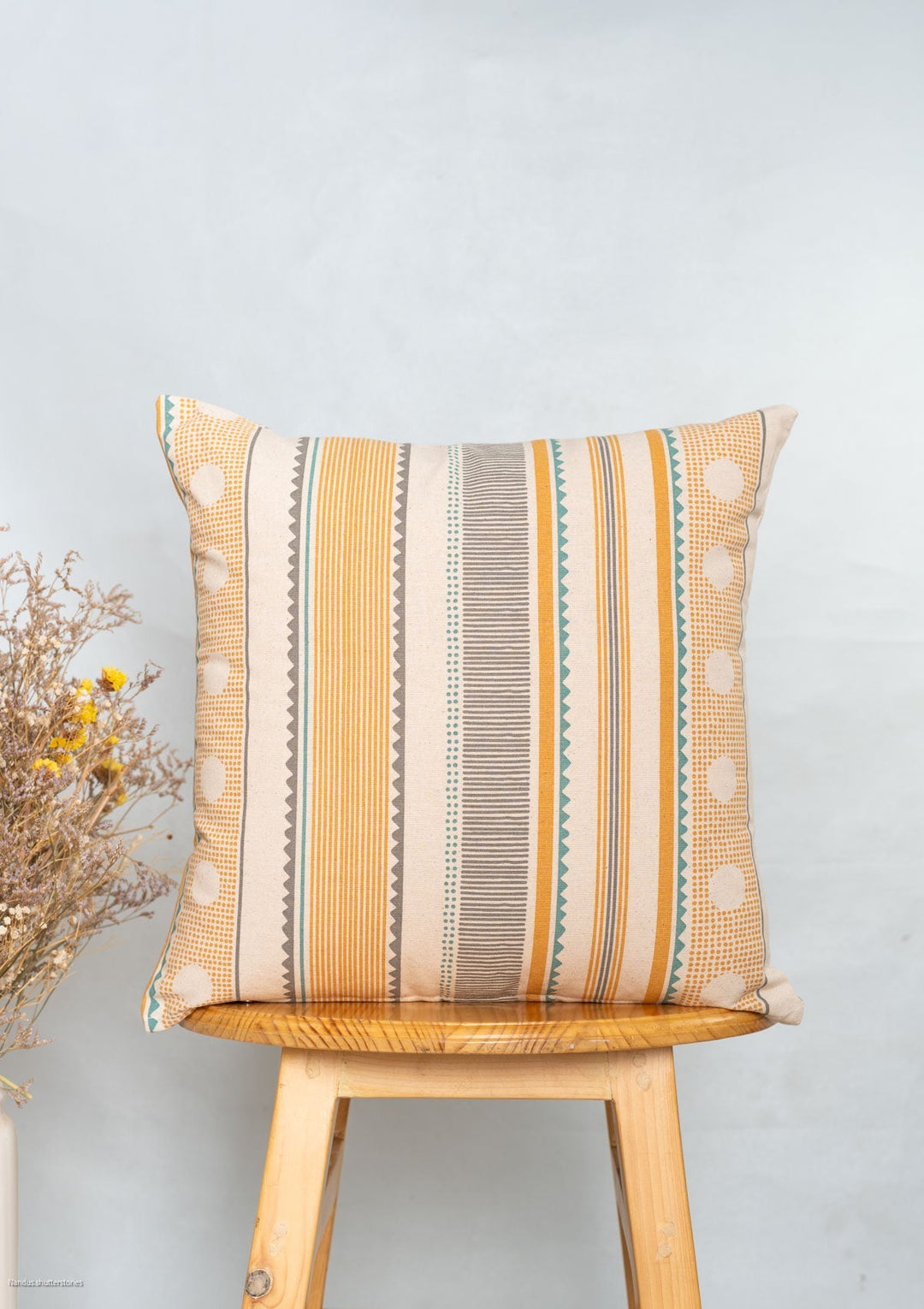Buru Mustard Boho Cushion Cover for Sofa – 100% Cotton | SHOBITAM