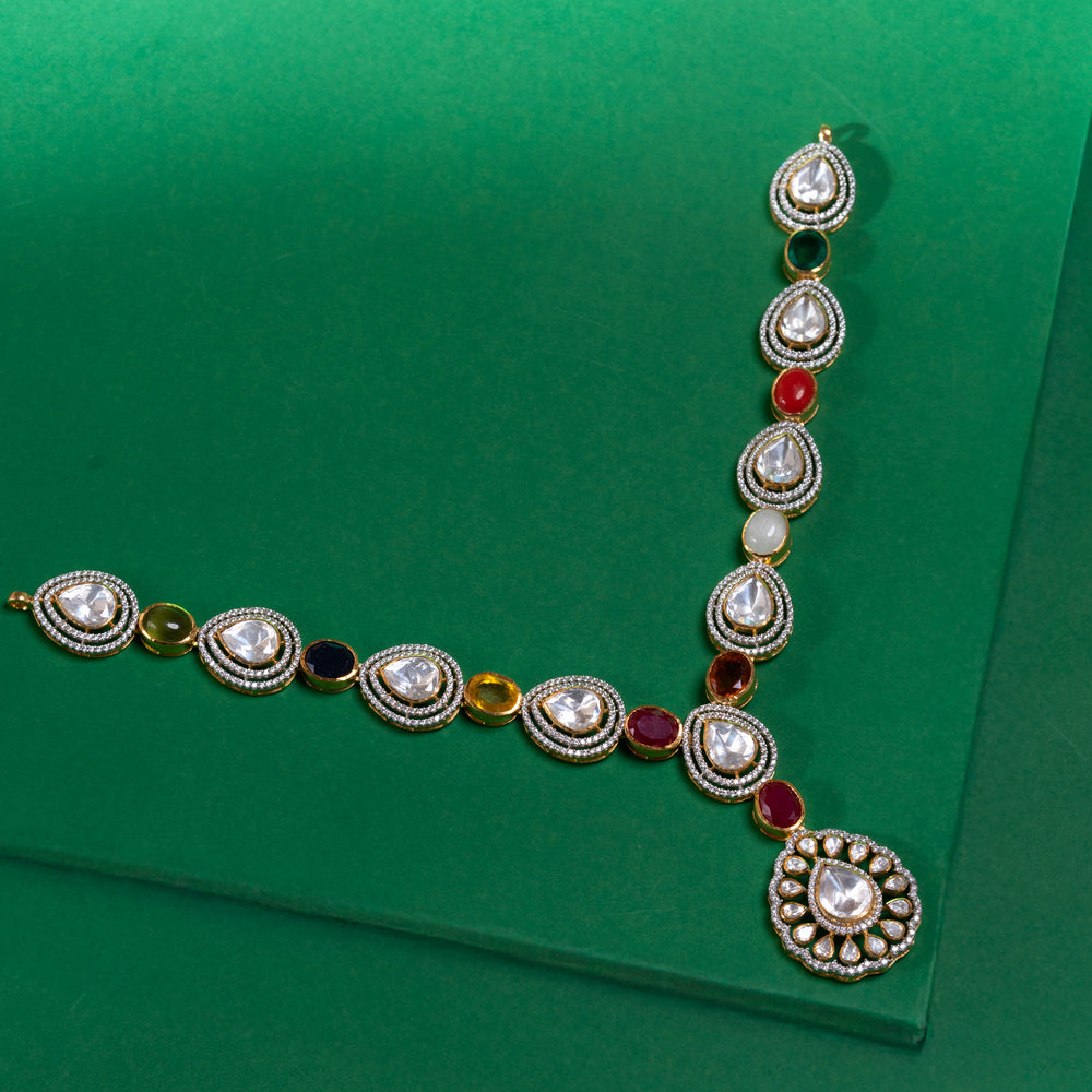 92.5 Silver, Gold Plated,Pearlira Ninefold Necklace