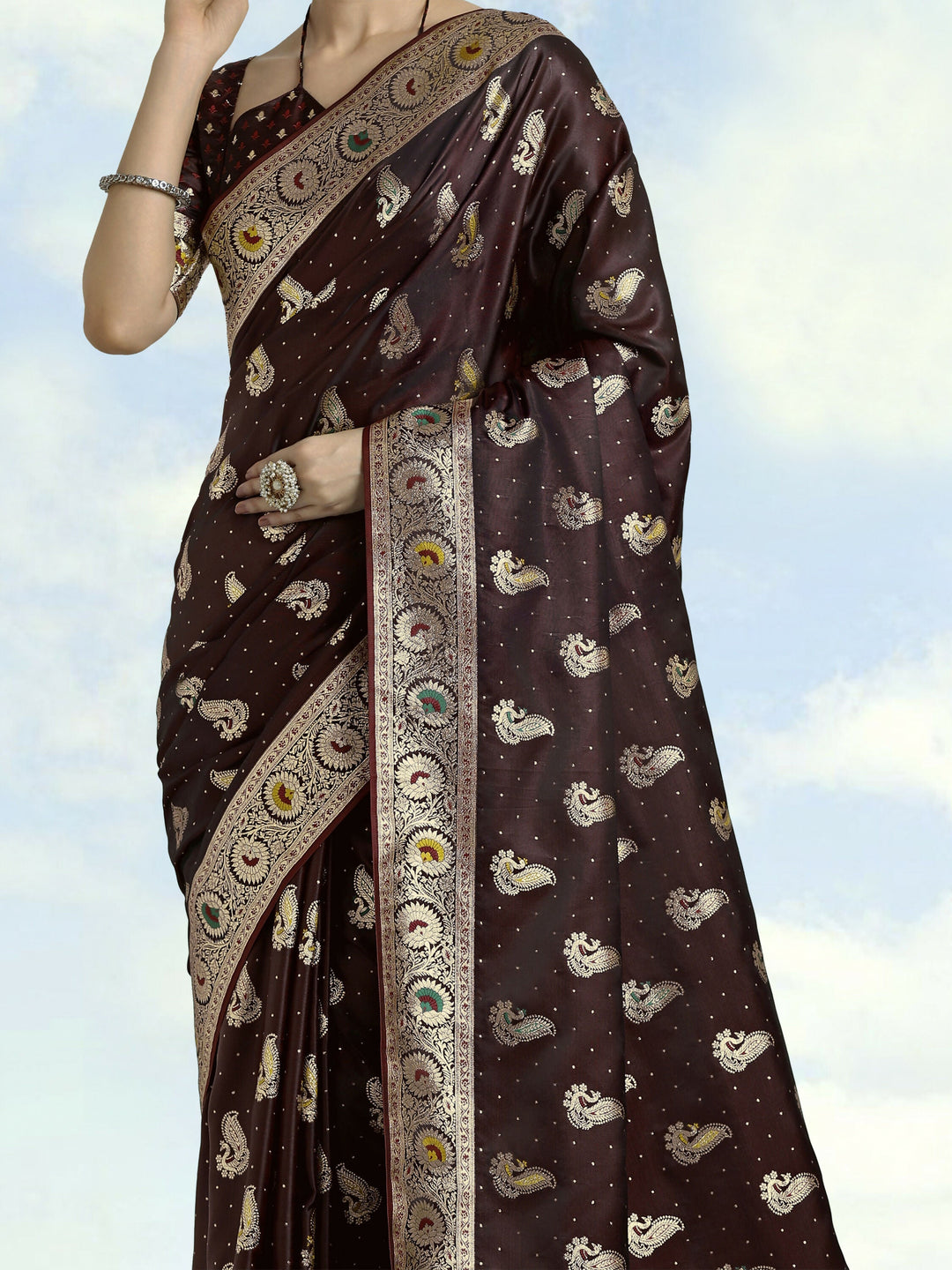 Maroon Color Banarasi Satin Silk Zari Weaving Saree | SHOBITAM