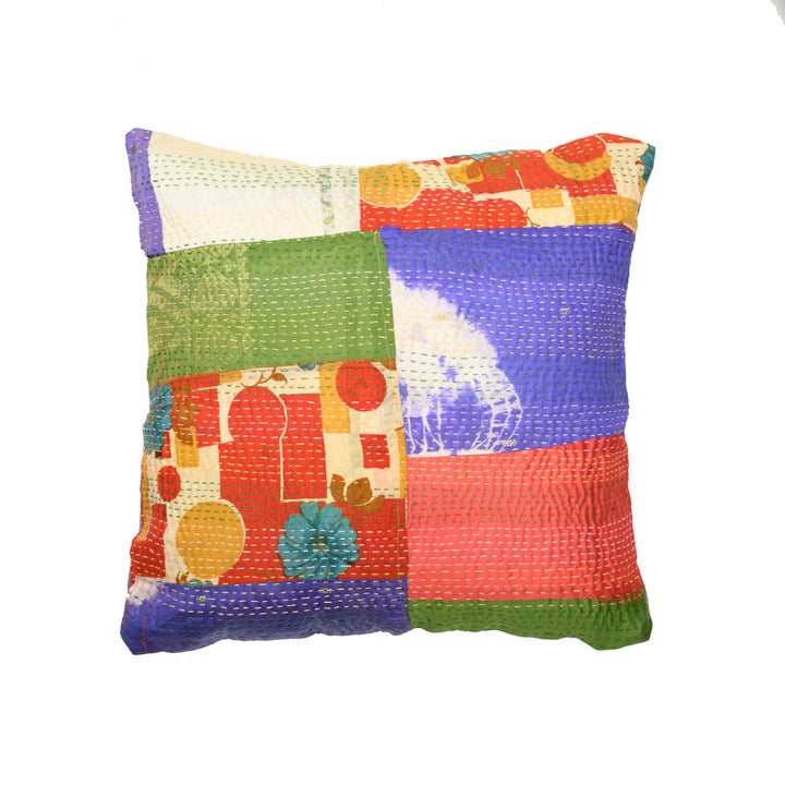16 x 16 Multi Silk Patch Kantha Cushion cover - Pack of 1 | SHOBITAM
