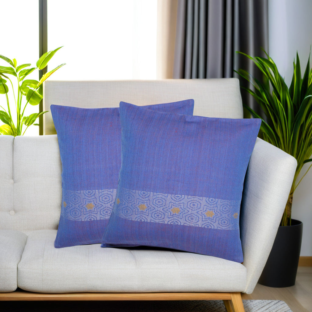 Blue Woven Cotton Cushion Covers - Pack of 1 | SHOBITAM