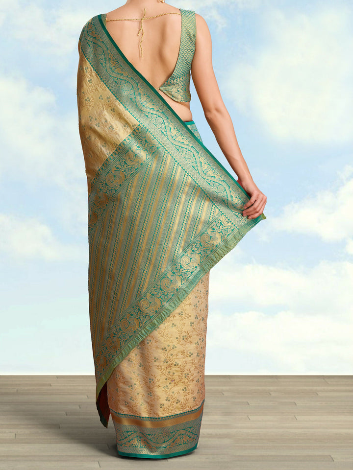 Beige Color Zari Woven Faux Banarasi Tissue Silk Saree | SHOBITAM