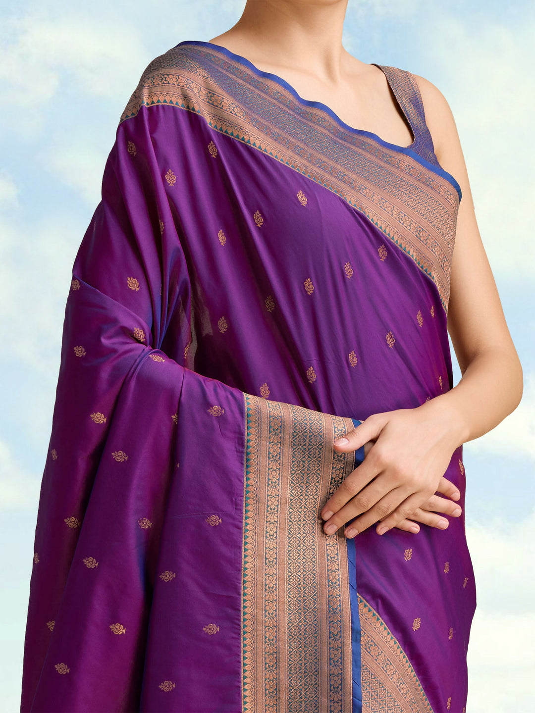 Dark Purple Banarasi Silk Blend Zari Work Saree | SHOBITAM