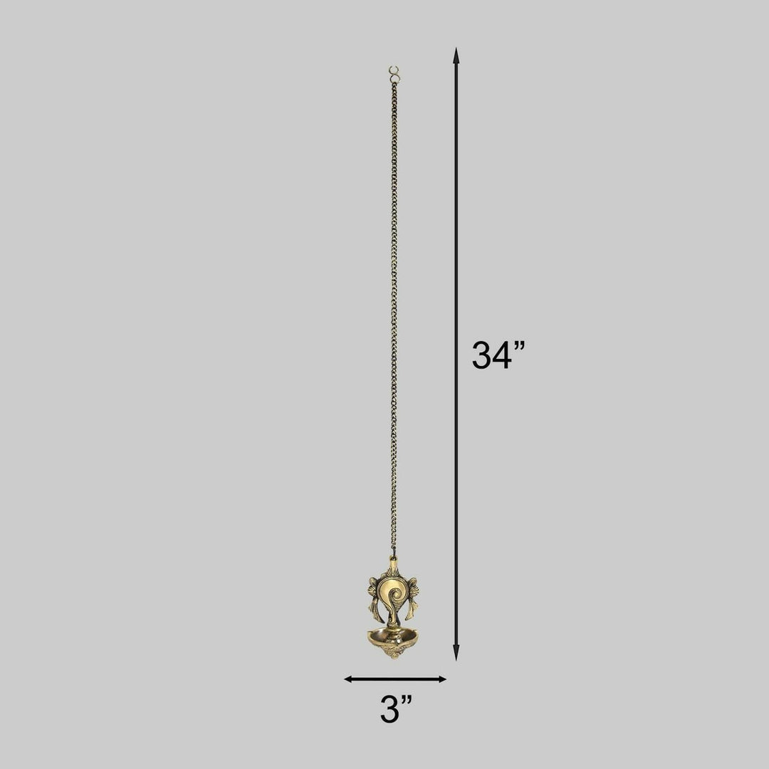 BRASS SHANKU HANGING LAMP WITH ANTIQUE FINISH 34*3*3 | SHOBITAM
