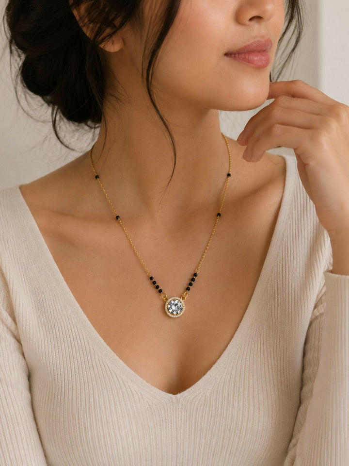 Cz Diamond Wedding Inspired Gold Diamond Mangalsutra | SHOBITAM