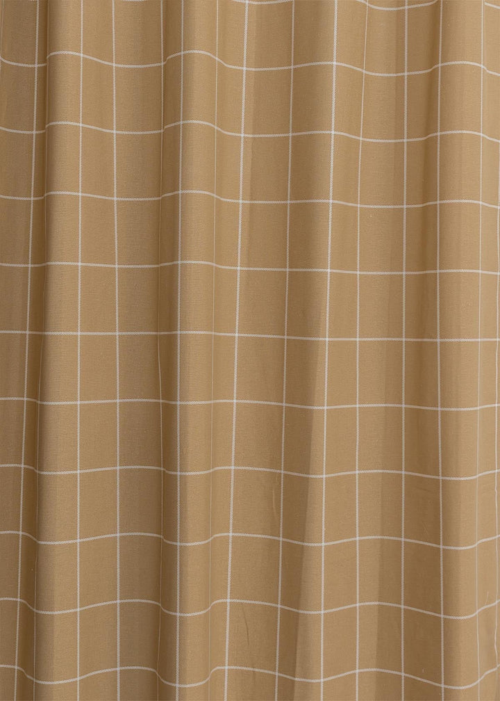 Cabin Checks 100% cotton geometric curtain for living room - Room darkening - Brown - Single Piece | SHOBITAM