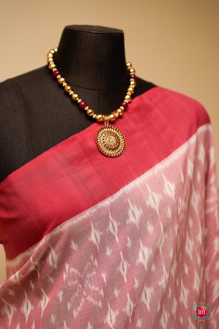 Candy Pink Ikkat Cotton Saree Panju Mittai | SHOBITAM