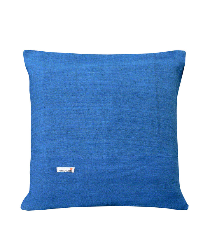 Azure Blue Cotton Cushion Cover- with white buttas  16x16 - Pack of 1 | SHOBITAM