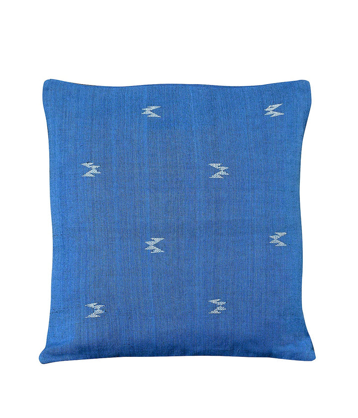 Azure Blue Cotton Cushion Cover- with white buttas  16x16 - Pack of 1 | SHOBITAM