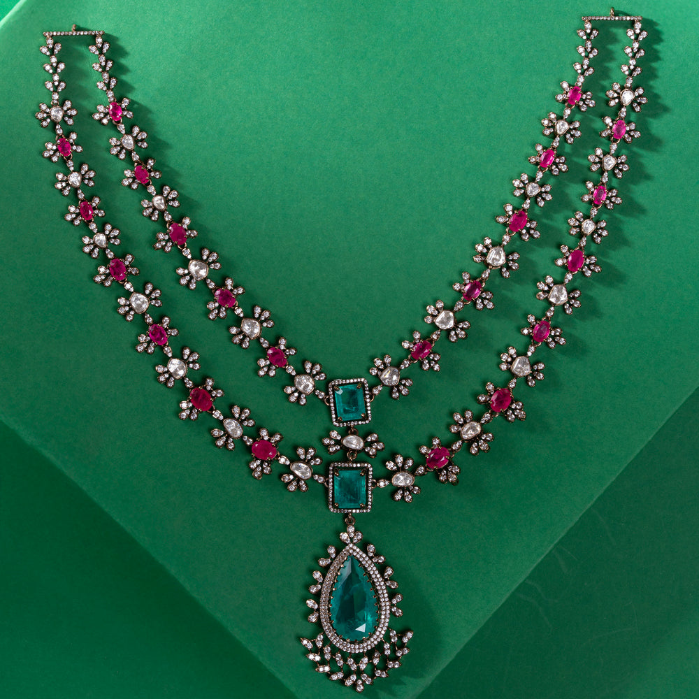 92.5 Silver, Gold Plated,Harita Rani Necklace Set