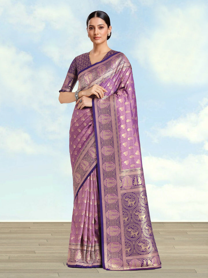 Lavender Color Weaving Semi Banarasi Silk Saree| SHOBITAM