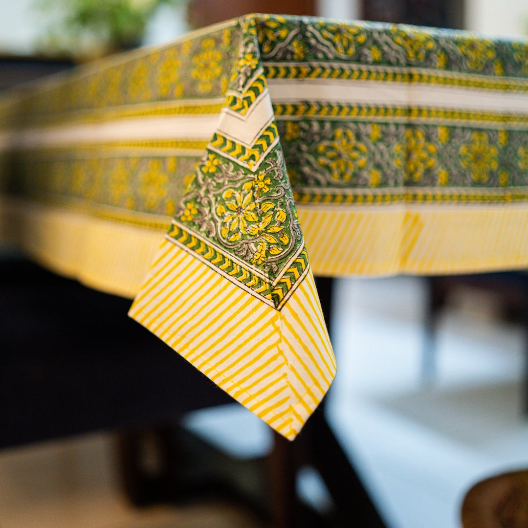 Dhamak 6 Seater Dining Table Cover, Hand Block Print, 100% Cotton, 60" x 90" | SHOBITAM