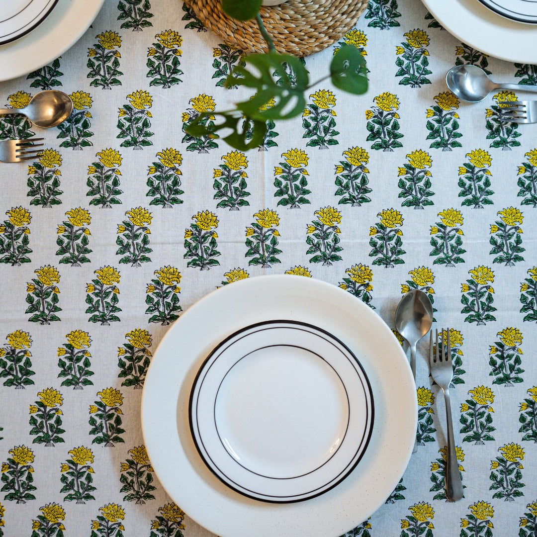Dhamak 6 Seater Dining Table Cover, Hand Block Print, 100% Cotton, 60" x 90" | SHOBITAM