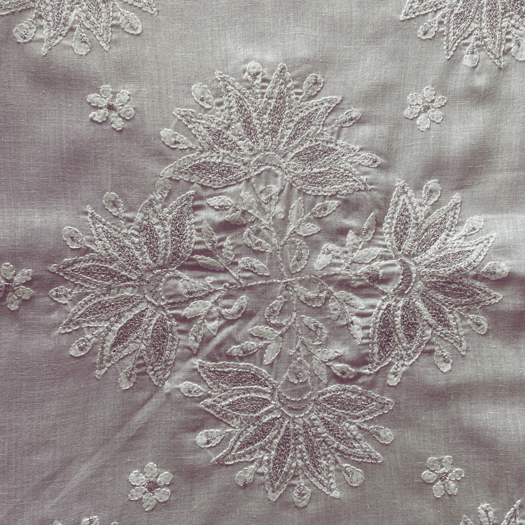 Saundarya Chikankari Embroidery White Placemats, 12" x 18", Pack of 2 |SHOBITAM